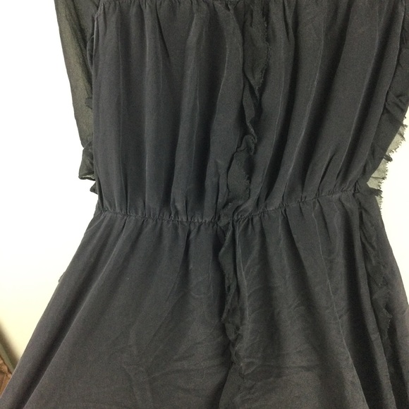 Vivienne Midow 100% Silk Ruffle Raw Trim Sheer Sleeve Black Mini Dress Size 2 - Picture 7 of 12